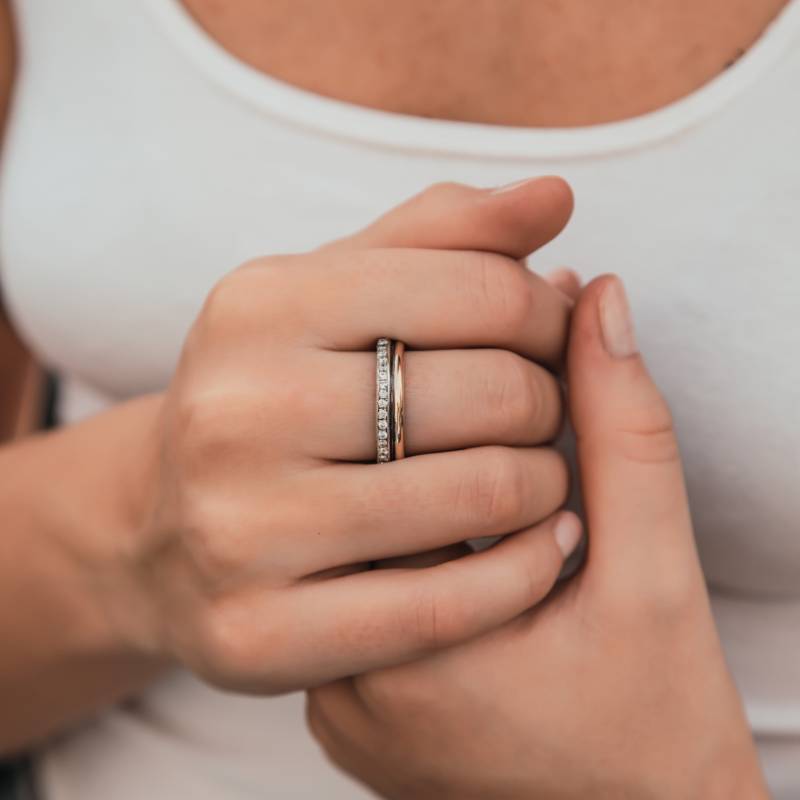 Verlobungsring Two Tone Solid 9K Gelbgold & 925 Sterling Silber Band 3, 2 Karat Weißer Zirkonia Stein Ringfassung, Mixed Metal Ring von SpiraJewels