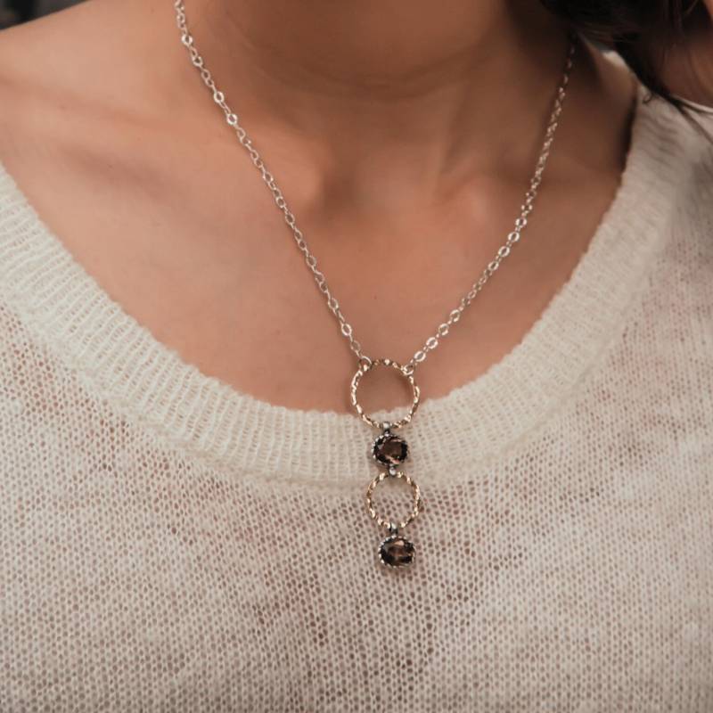 Zwei Ton Rauchigen Quarz Halskette 925 Sterling Silber Und 14 K Gelbgold Gefüllt Natürliche Braun Edelsteine Anhänger Boho von SpiraJewels