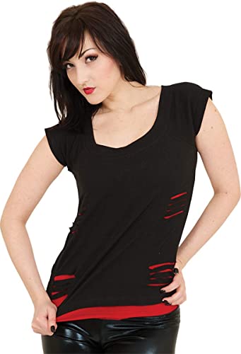 Spiral - URBAN Fashion - 2-in-1-Top im Destroyed-Look - Schwarz & Rot - XXL von Spiral