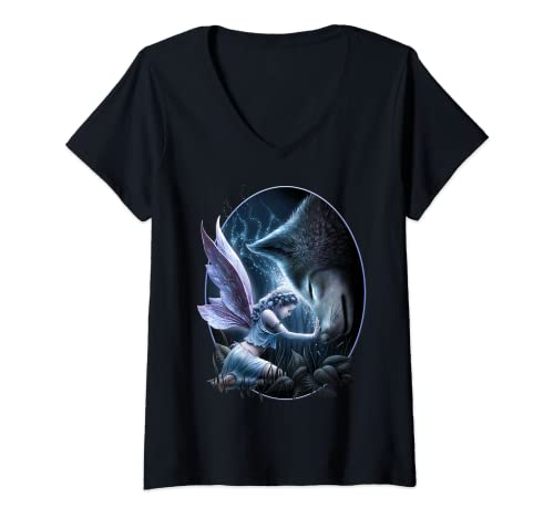 Damen Spiral Original - Heilige Bindung - Fee und Wolf T-Shirt mit V-Ausschnitt von Spiral