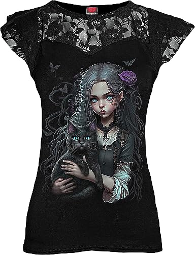 Goth Familiar - Lace Layered Cap Sleeve Top Black XXL von Spiral