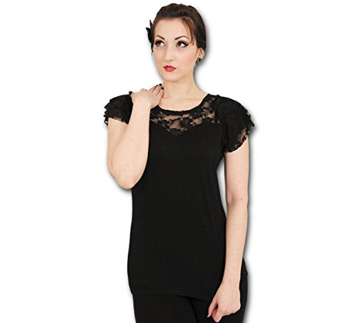 Spiral - Gothic Elegance - Top mit Flügelärmeln & Spitze - Schwarz - XXL von Spiral