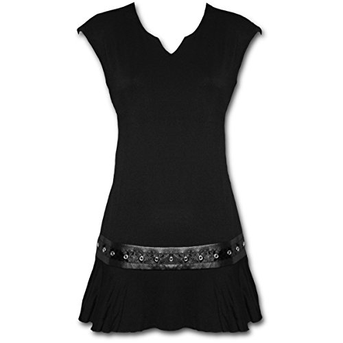 SPIRAL DIRECT Damen Nieten Taille Schwarzes Viskose Kleid Größen S - XL - Schwarz, 48/50 von Spiral