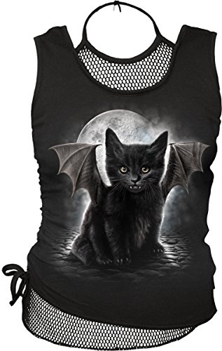 Spiral - Bat Cat - 2In1 Neck Tie Mesh Top Schwarz - L von Spiral