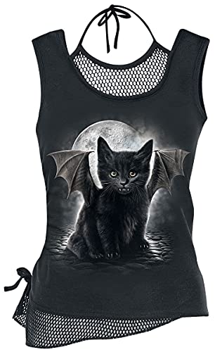 Spiral - BAT CAT - 2-in-1-Top mit Netzstoff - Schnürung im Nacken - Schwarz - M von Spiral