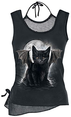 Spiral - BAT CAT - 2-in-1-Top mit Netzstoff - Schnürung im Nacken - Schwarz - S von Spiral