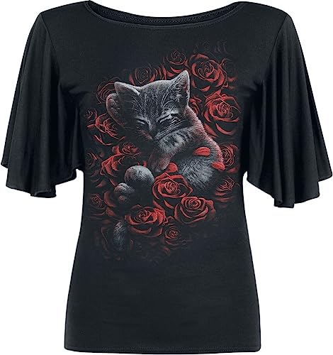 Spiral - Bed of Roses - Boat Neck Bat Sleeve Top Schwarz - M von Spiral