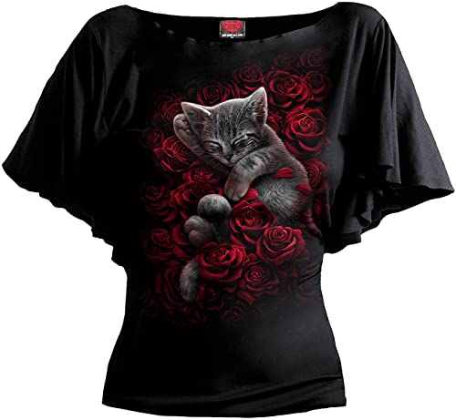 Spiral - Bed of Roses - Boat Neck Bat Sleeve Top Schwarz - XXL von Spiral