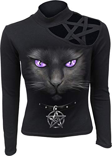 Spiral - Black CAT - Langarmshirt mit Pentagramm-Detail an der Schulter - M von Spiral