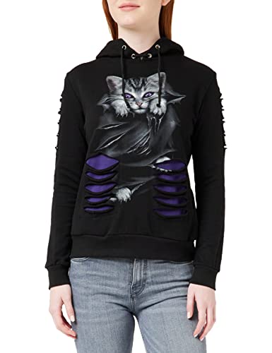 Spiral - Bright Eyes - Hoodie mit großer Kapuze - Destroyed-Look - Lila-Schwarz - L von Spiral