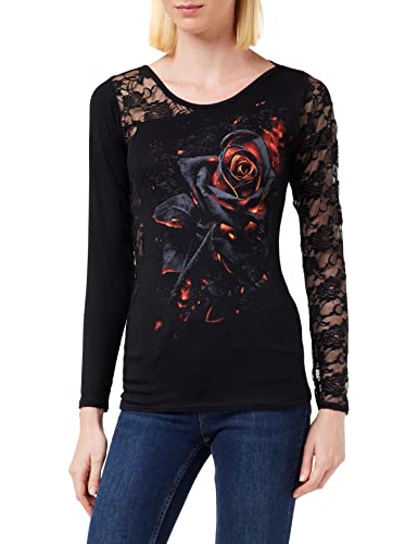 Spiral - Burnt Rose - One-Shoulder-Top mit Spitze - Schwarz - XXL von Spiral