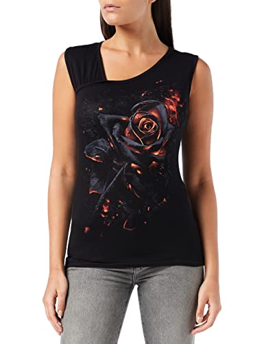 Spiral Damen Burnt Rose-Gathered Shoulder Slant Vest Black Top Gothic Kleidung Damen - Love&Roses Shirt EMP Damen Oberteile S von Spiral