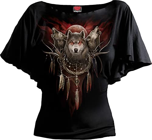 Spiral - Cry of The Wolf - Boat Neck Bat Sleeve Top Schwarz - 3XL von Spiral