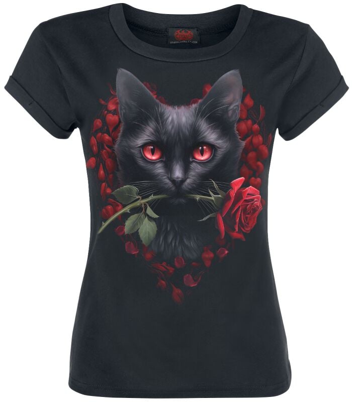 Spiral Cat's Love T-Shirt schwarz in XXL von Spiral