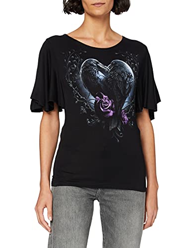 Spiral Direct Damen Raven Heart-Boat Neck Bat Sleeve Top T-Shirt, Schwarz (Black 001), 2XL von Spiral