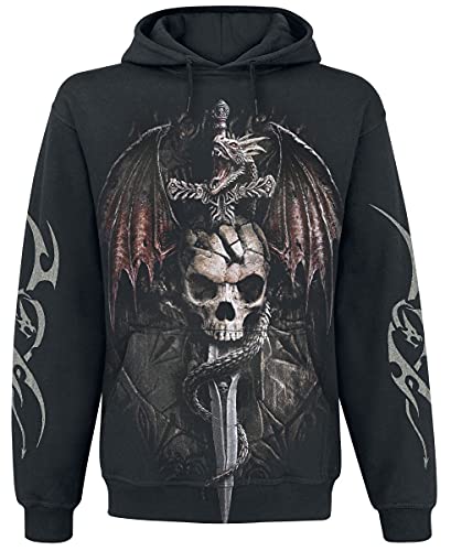 Spiral Draco Skull Männer Kapuzenpullover schwarz M 100% Baumwolle Everyday Goth, Gothic, Rockwear von Spiral