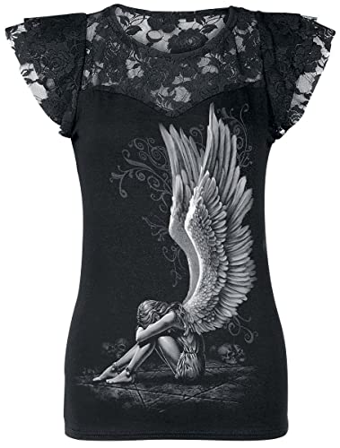 Spiral - Enslaved Angel Shirt - Top mit Flügelärmeln & Spitze - Totenkopf Shirt Damen - EMP Damen Oberteile - Gothic top Schwarz Schwarz - M von Spiral