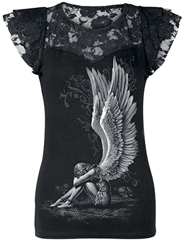 Spiral - Enslaved Angel - Top mit Flügelärmeln & Spitze - Schwarz - XL Spiral - Enslaved Angel - Top mit Flügelärmeln & Spitze - Schwarz - XL von Spiral