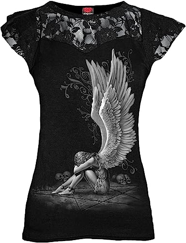 Spiral - Enslaved Angel - Top mit Flügelärmeln & Spitze - Schwarz - 3XL von Spiral