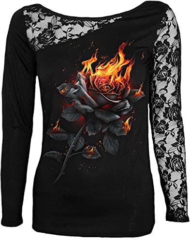 Spiral Flaming Rose Frauen Langarmshirt schwarz M 95% Viskose, 5% Elasthan Gothic, Rockwear von Spiral