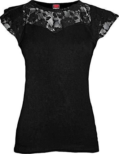 Spiral - Gothic Elegance - Top mit Flügelärmeln & Spitze - Schwarz - XXL von Spiral