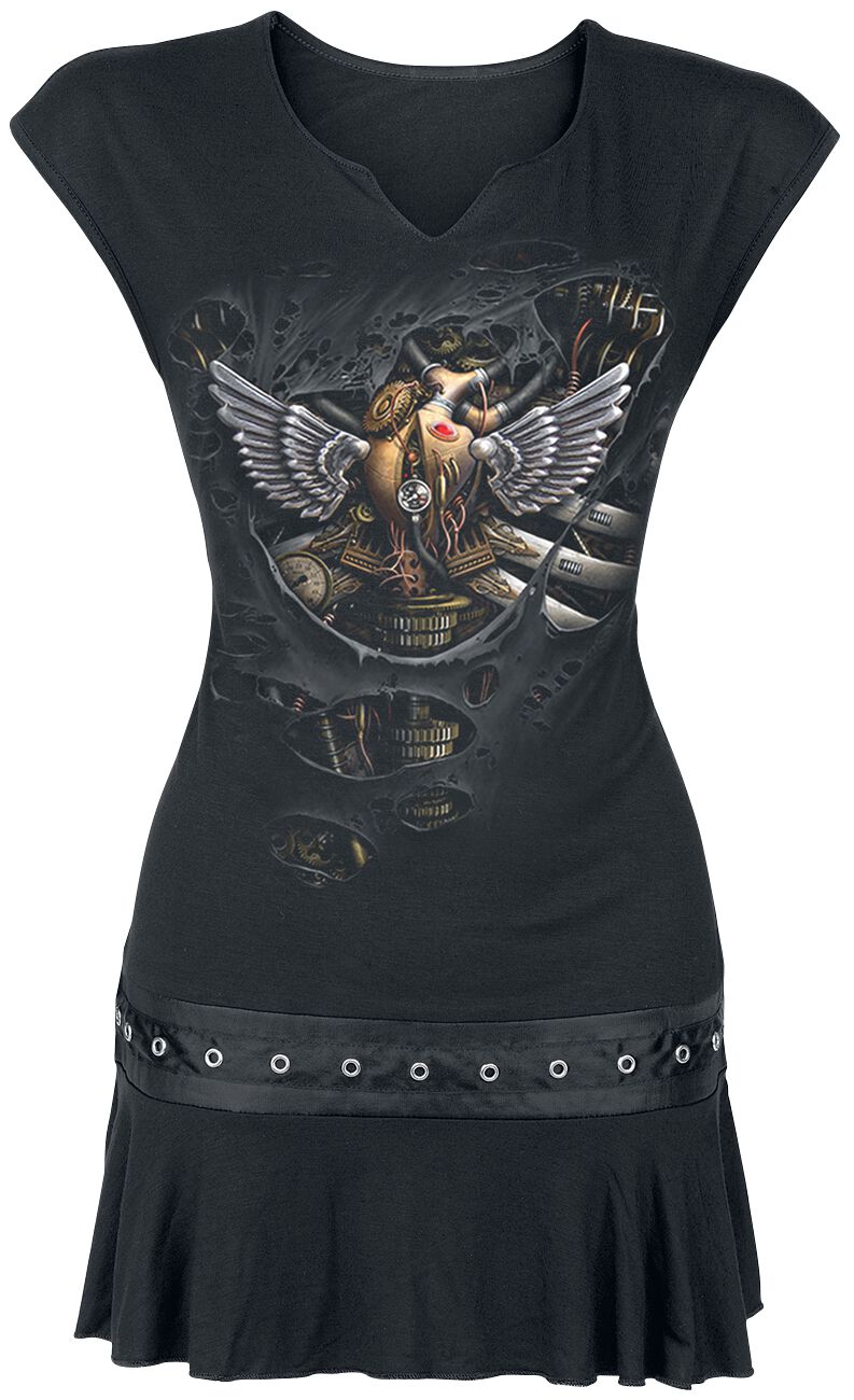 Spiral - Gothic Kurzes Kleid - Steam Punk Ripped - S bis XL - für Damen - Größe L - schwarz von Spiral