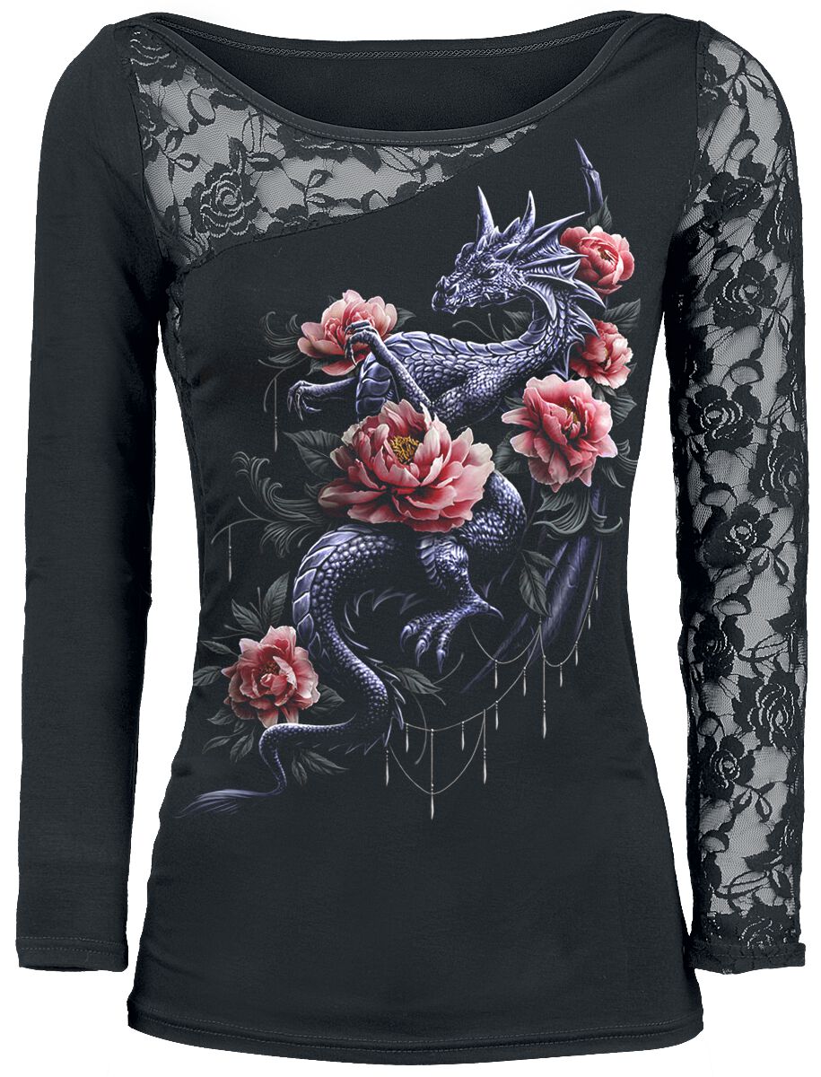 Spiral - Gothic Langarmshirt - Dragon Rose Slant - S bis XXL - für Damen - Größe M - schwarz von Spiral
