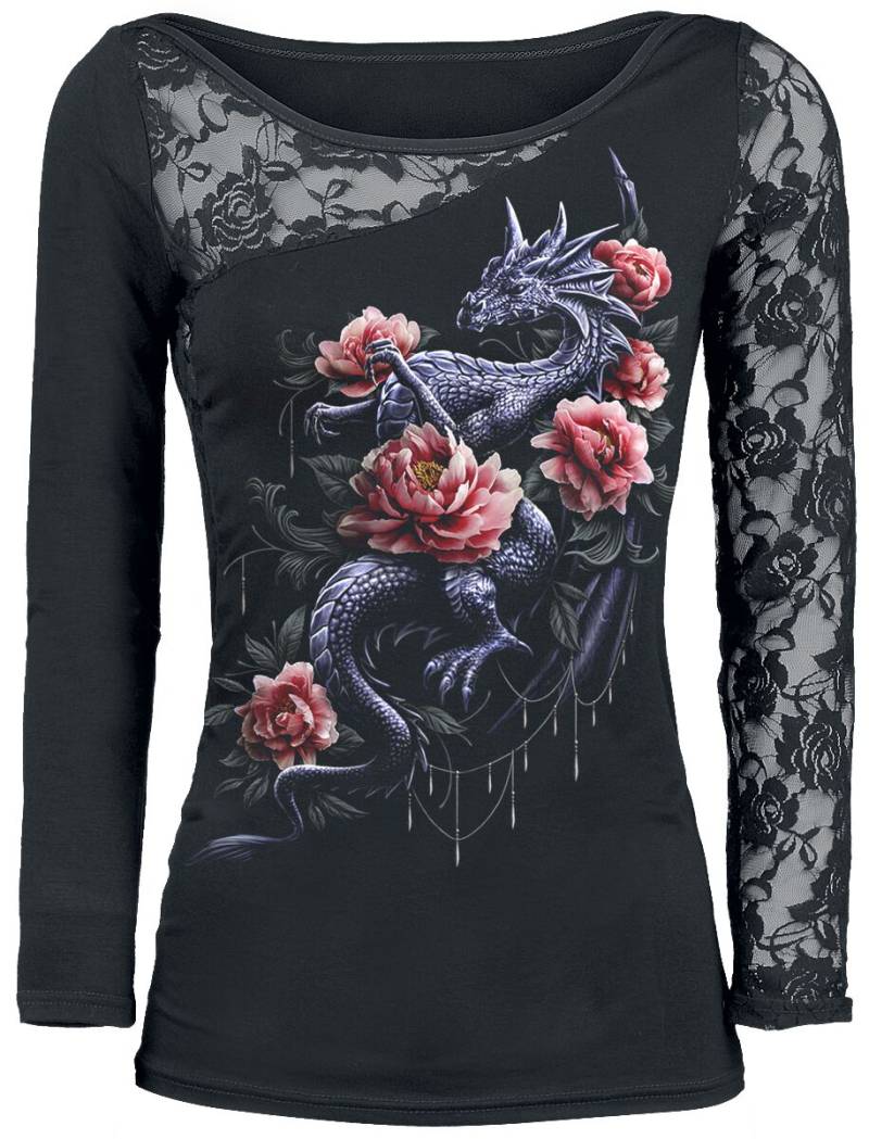 Spiral - Gothic Langarmshirt - Dragon Rose Slant - S bis XXL - für Damen - Größe XXL - schwarz von Spiral