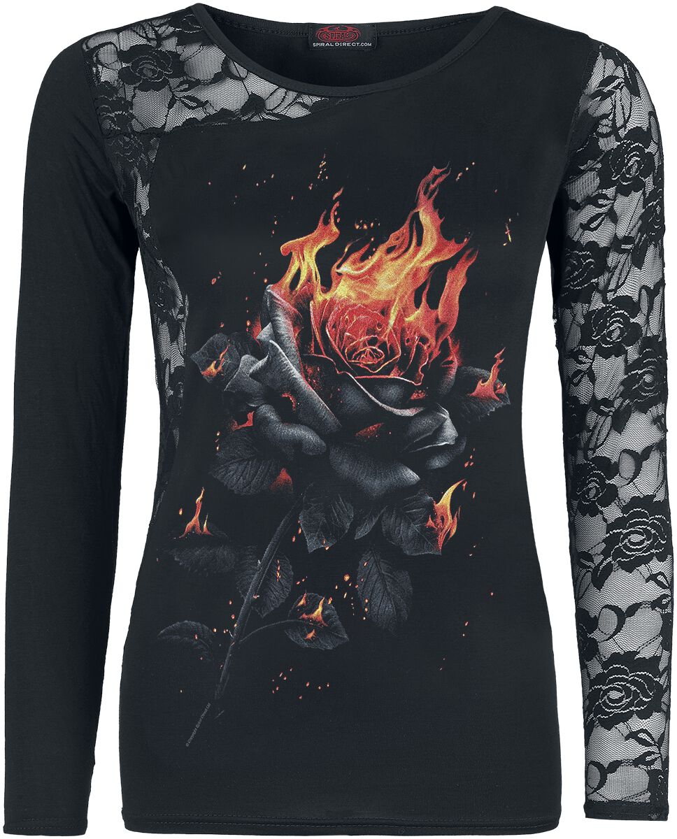 Spiral - Gothic Langarmshirt - Flaming Rose - XL bis XXL - für Damen - Größe XL - schwarz von Spiral