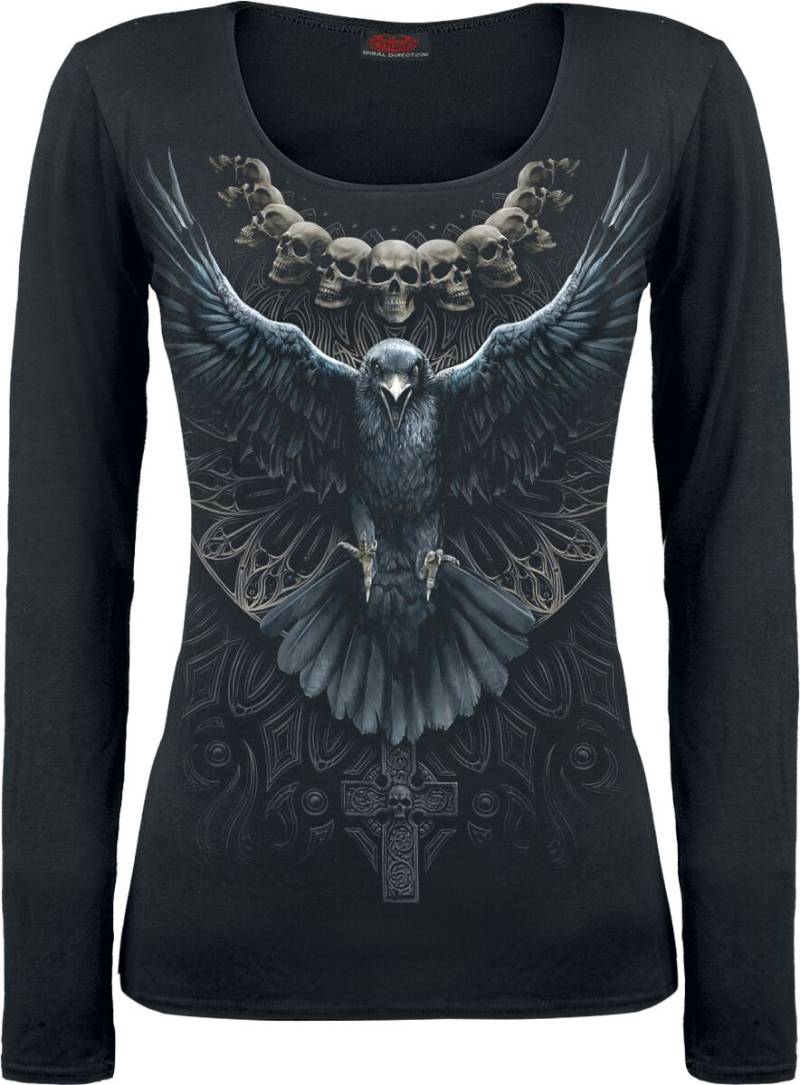 Spiral - Gothic Langarmshirt - Raven Skull - S bis XXL - für Damen - Größe XL - schwarz von Spiral