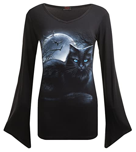 Spiral Damen Mystical Moonlight-V Neck Goth Sleeve Top Langarmshirt, Schwarz (Black 001), 38 (Herstellergröße: Medium) von Spiral