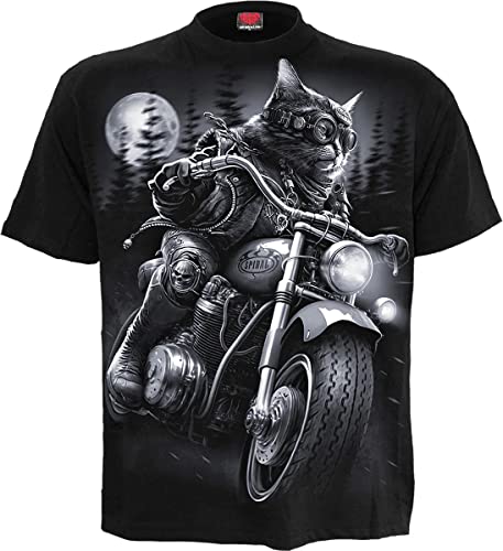 Spiral Nine Lives Männer T-Shirt schwarz S 100% Baumwolle Basics, Biker, Katzen, Rockwear von Spiral