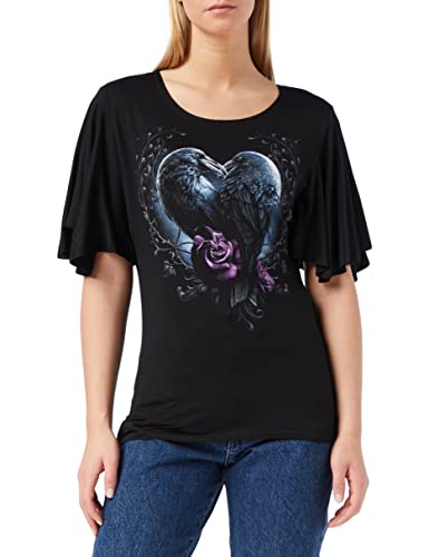 Spiral - Raven Heart - Oberteil mit U-Ausschnitt & Fledermausärmeln - Schwarz - 3XL von Spiral