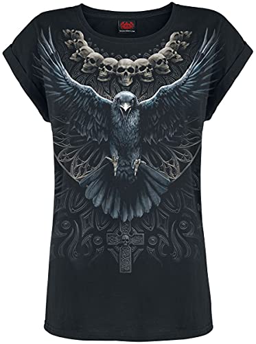 Spiral - Raven Skull - Frauen T-Shirt - Schwarz - 100% Baumwolle - L von Spiral
