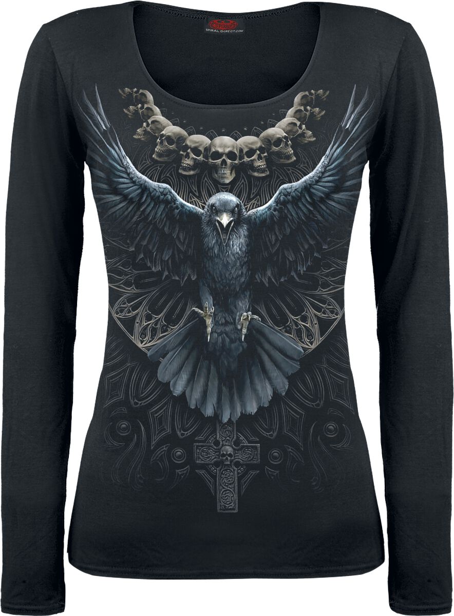 Spiral Raven Skull Langarmshirt schwarz in XXL von Spiral