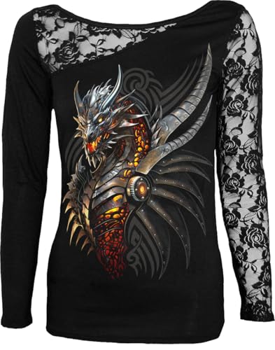 Spiral Razor Back Frauen Langarmshirt schwarz XXL 95% Viskose, 5% Elasthan Drachen, Rockwear von Spiral