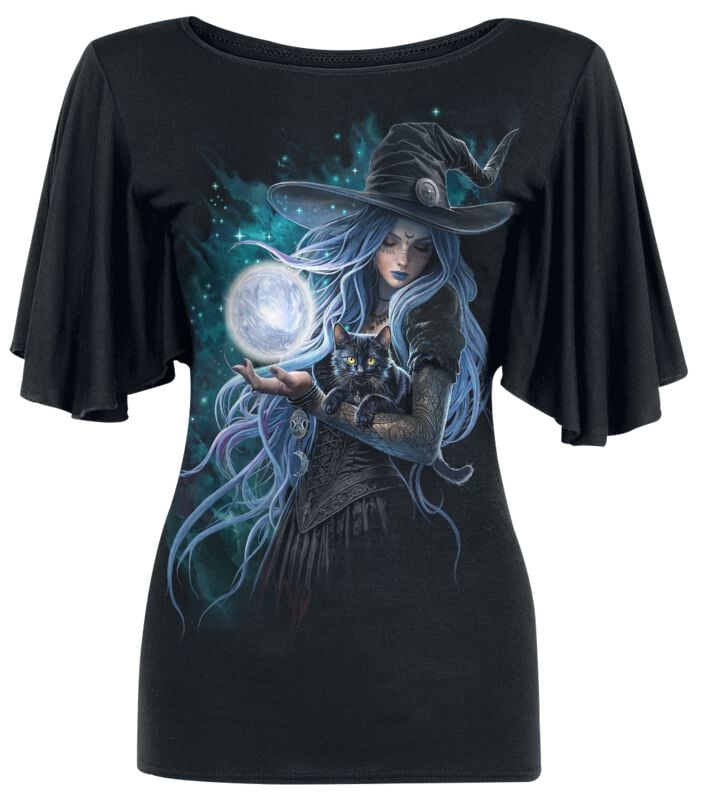 Spiral T-Shirt - Mystic Moon - F Latin BoatNeck Viscos - S bis 4XL - für Damen - Größe M - schwarz von Spiral