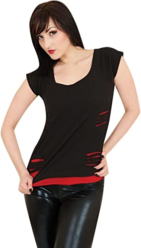 Spiral - URBAN Fashion - 2-in-1-Top im Destroyed-Look - Schwarz & Rot - XL von Spiral