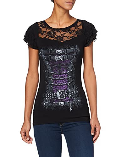 Spiral - Waisted Corset - Top mit Flügelärmeln & Spitze - Schwarz - XXL von Spiral