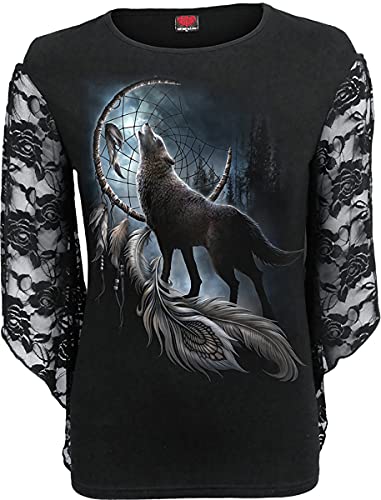 Spiral - from Darkness - Oberteil mit Ärmeln aus Spitze im Rosen-Design - Schwarz - S von Spiral