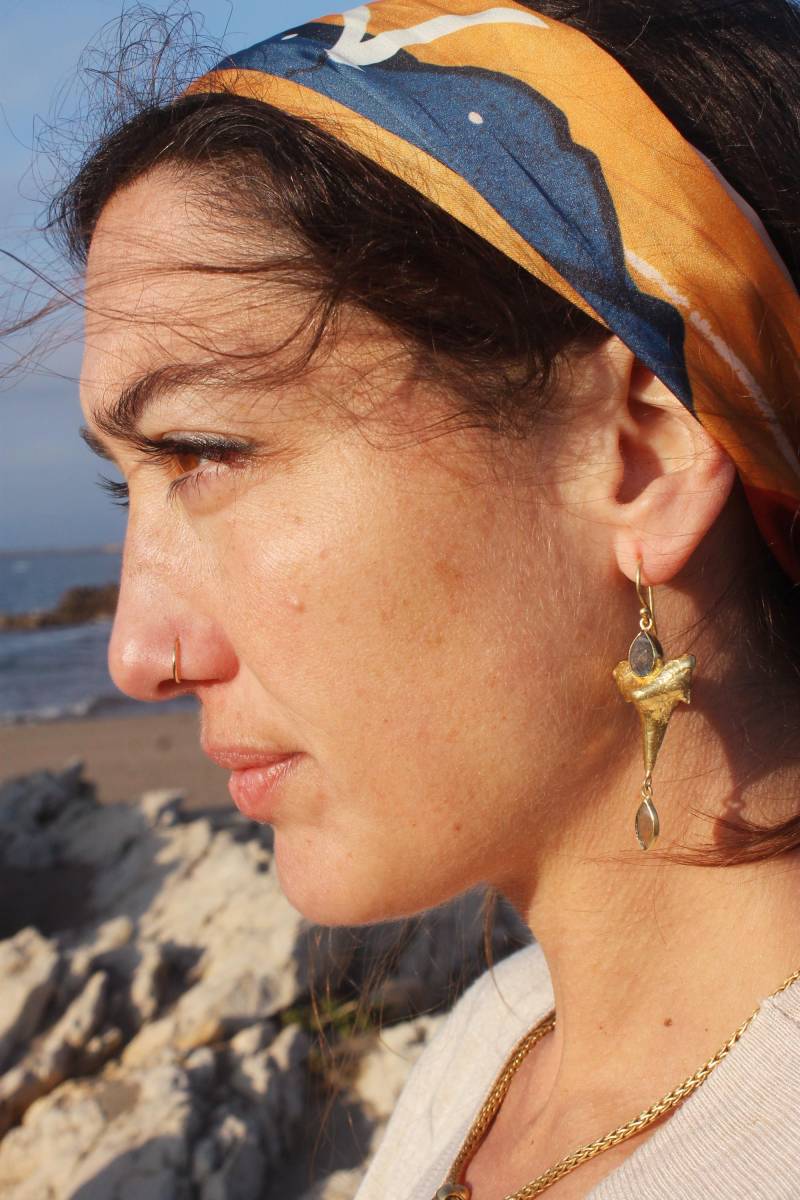 Shark Thooth Set, 24K Vergoldete Ohrringe, Anhänger Meeresschmuck, Gegossener Naturschmuck, Meerjungfrau Labradorit, Geschenk, Fossil, Boho von SpiralSpiritJewels