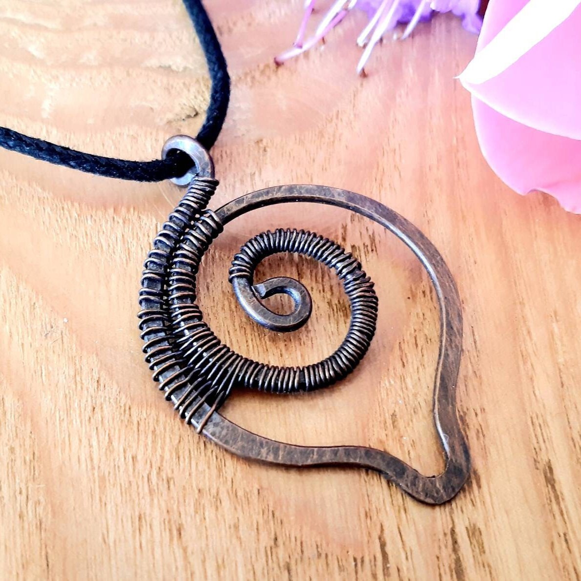 Kupfer Ammonit Anhänger, Draht Gewickelt Halskette, Verstellbare Halsketten, Geschenke Für Männer Und Frauen von SpiralesDargent
