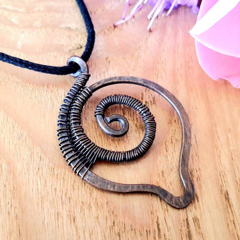 Kupfer Ammonit Anhänger, Draht Gewickelt Halskette, Verstellbare Halsketten, Geschenke Für Männer Und Frauen von SpiralesDargent