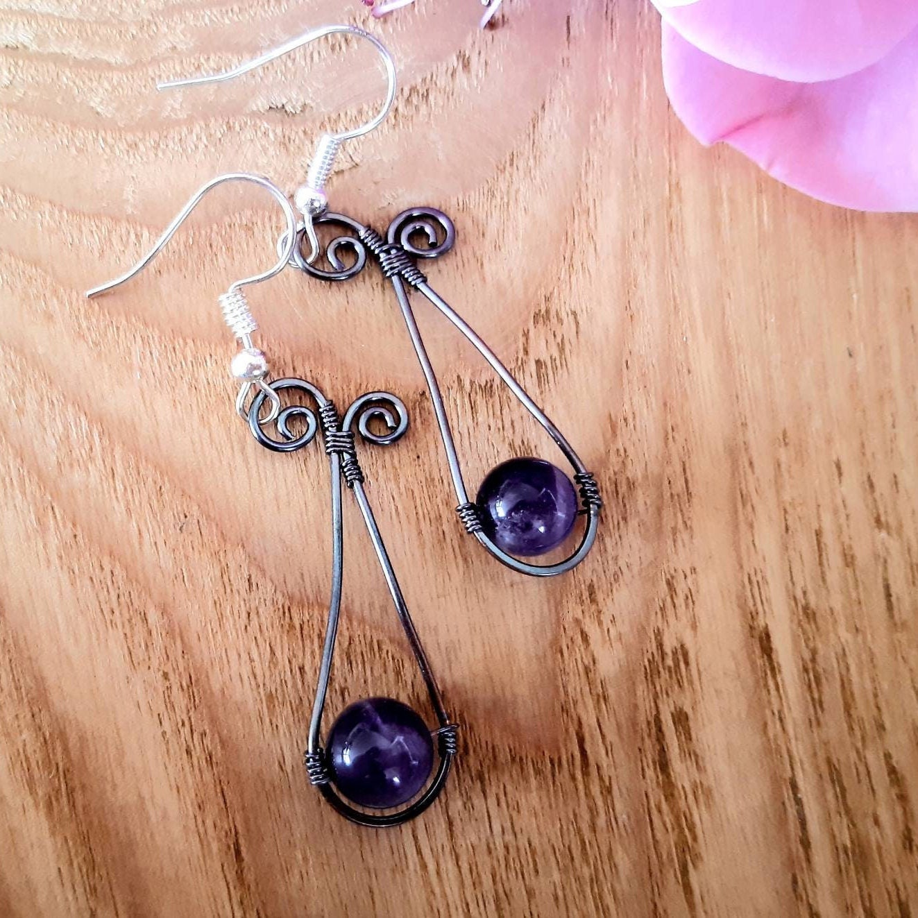 Lila Kupfer Ohrringe, Tropfen Rustikale Boho Schmuck, Muttertagsgeschenk, Geburtstagsgeschenk Für Frauen von SpiralesDargent