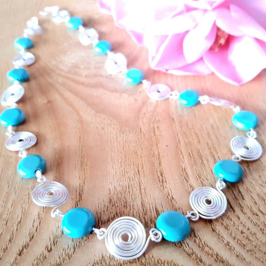Multi Edelstein Türkis Silber Spiral Kette, Einzigartige Handgemachte Perlenkette, Geburtstags Oder Jahrestag Geschenk Für Frauen von SpiralesDargent