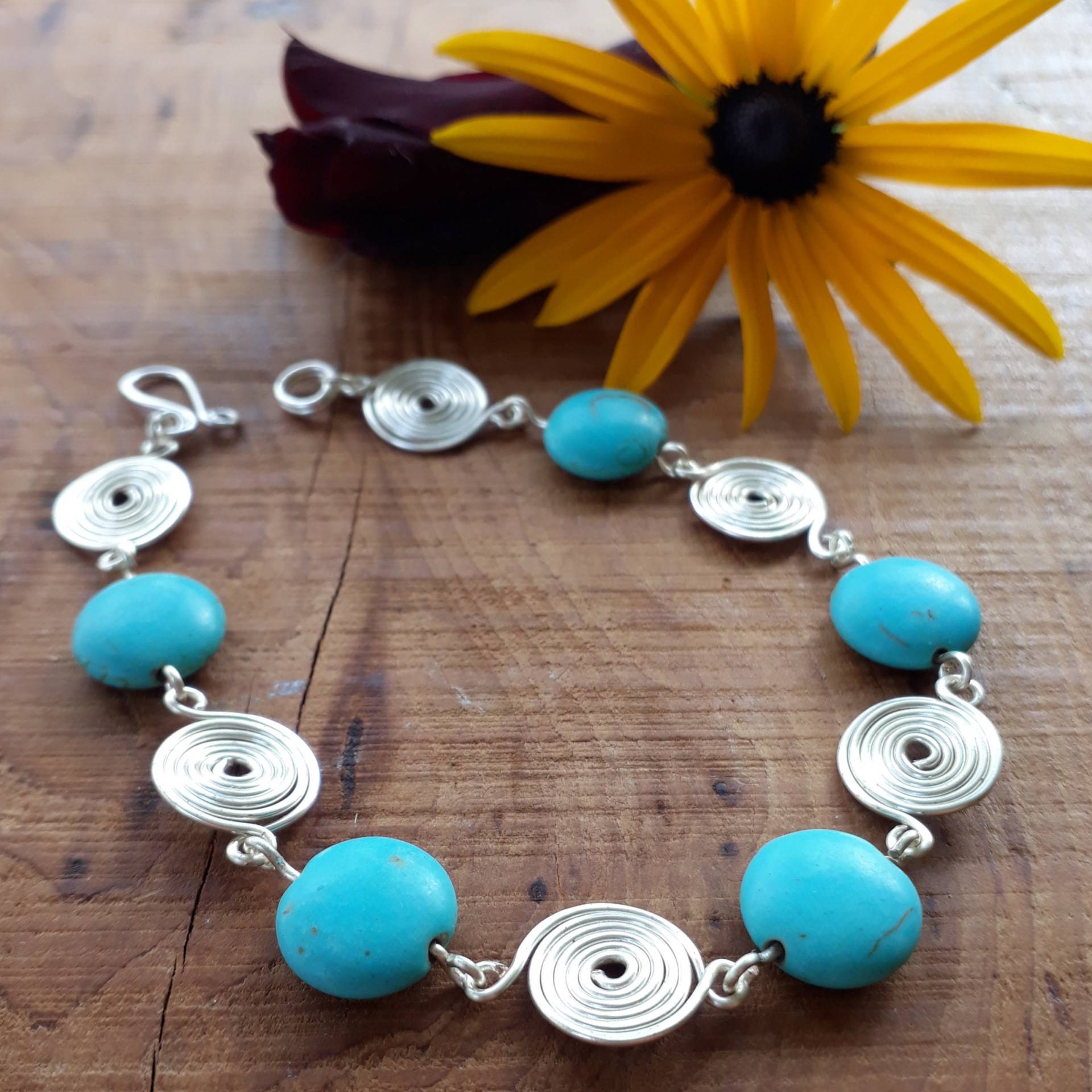 Türkis Silber Spiral Armband, Ein Einzigartiges Geschenk Für Weihnachten Oder Geburtstage, Handgemachter Schmuck von SpiralesDargent