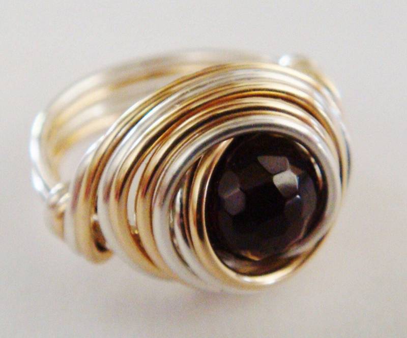 Januar Birthstone Ring, Granat Sterling Silber Und 14K Gold Gefüllt Rote Geburtstag von SpiralsandSpice