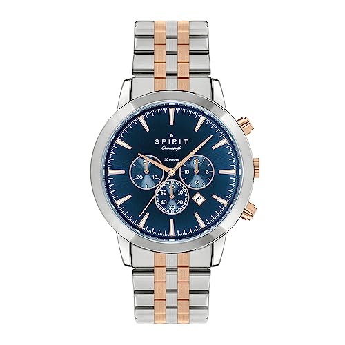 Spirit Herren Analog Quarz Uhr mit Edelstahl Armband SP3031, Poliertes Silber und Rotgold von Spirit
