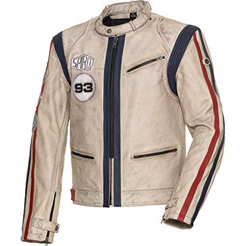 Spirit Motors Motorradjacke mit Protektoren Motorrad Jacke Klassik Lederjacke 4.0 weiß/rot/blau L, Herren, Chopper/Cruiser, Ganzjährig von Spirit Motors