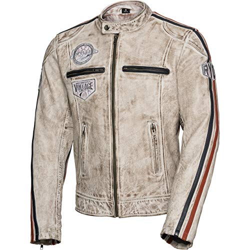 Spirit Motors Motorradjacke mit Protektoren Motorrad Jacke Retro-Style Lederjacke 3.0 weiß L, Herren, Chopper/Cruiser, Ganzjährig von Spirit Motors